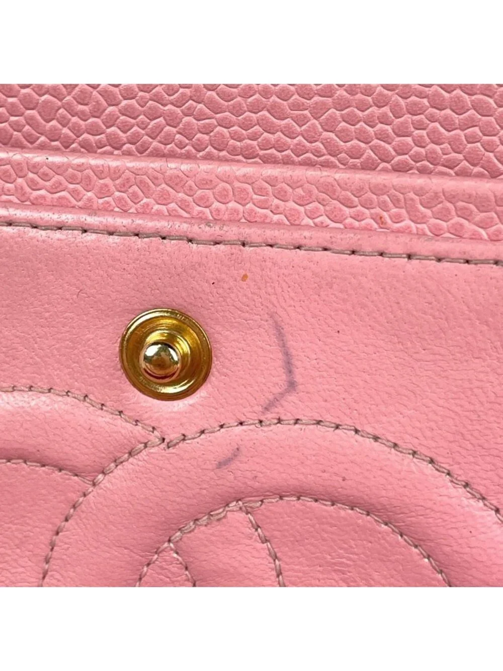 Chanel Quilted Double Flap Chain Shoulder Bag CC Logo Caviar Leather Pink